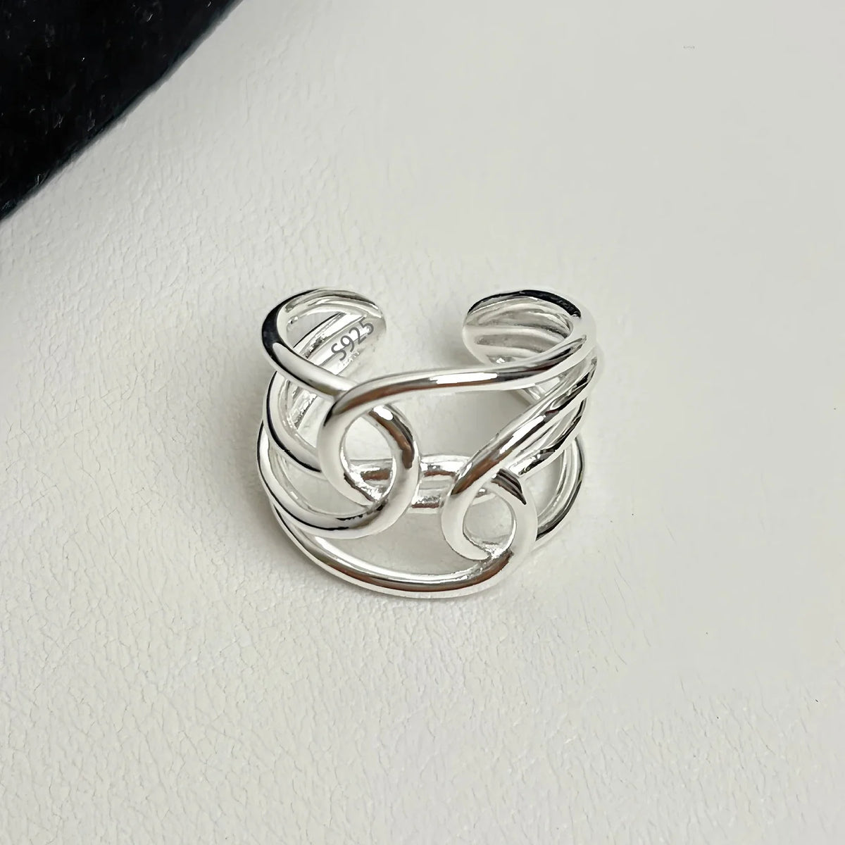 925 Sterling Silver Frosting Geometry Ring | Textured Wide Band for Women
