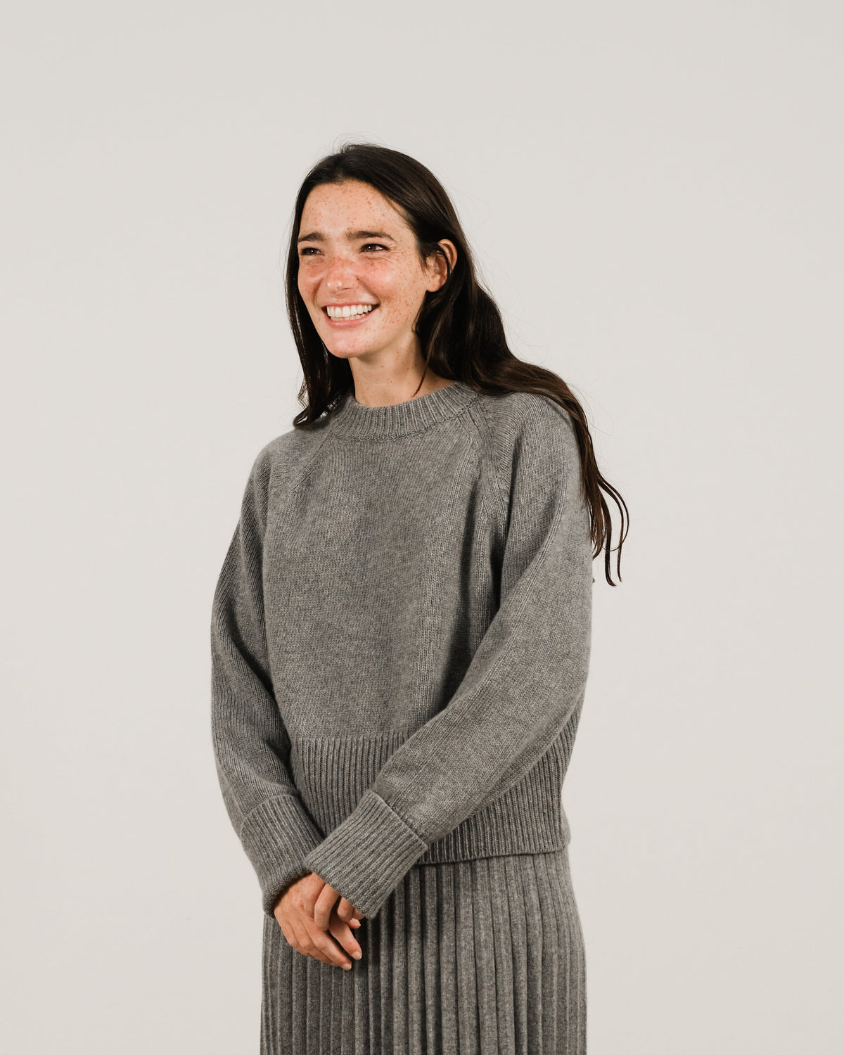 Cashmere Mix Roll-Up Cuff Crewneck