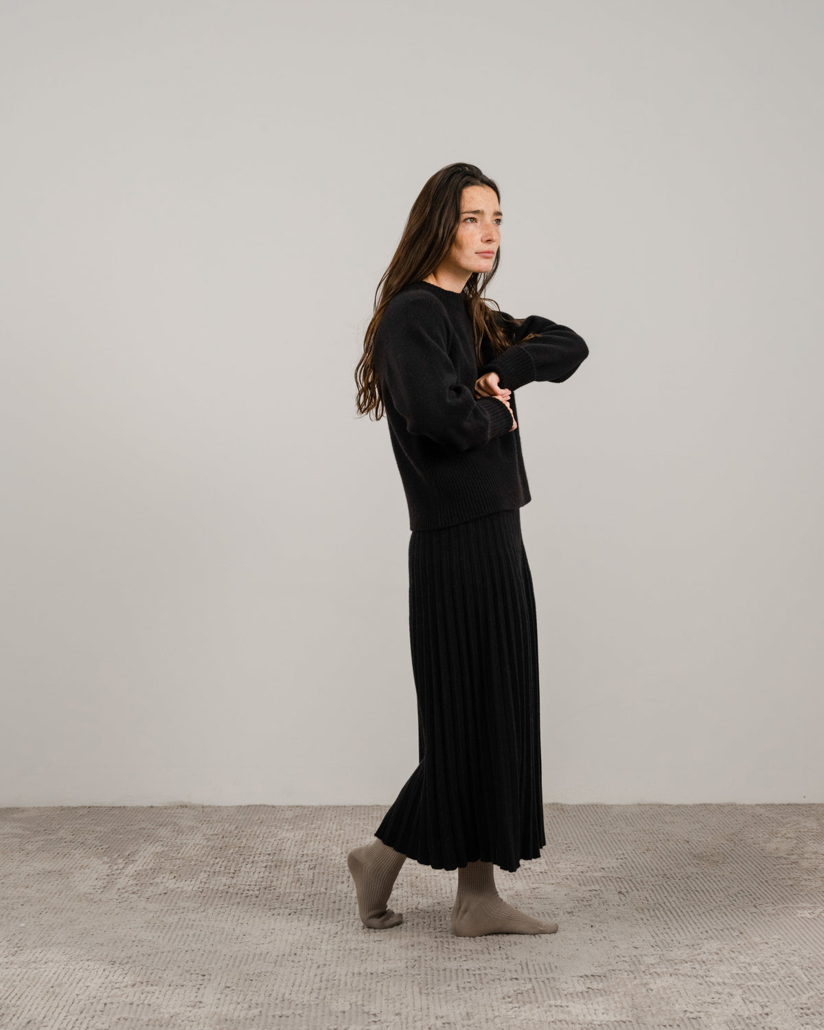 Cashmere Mix Roll-Up Cuff Crewneck