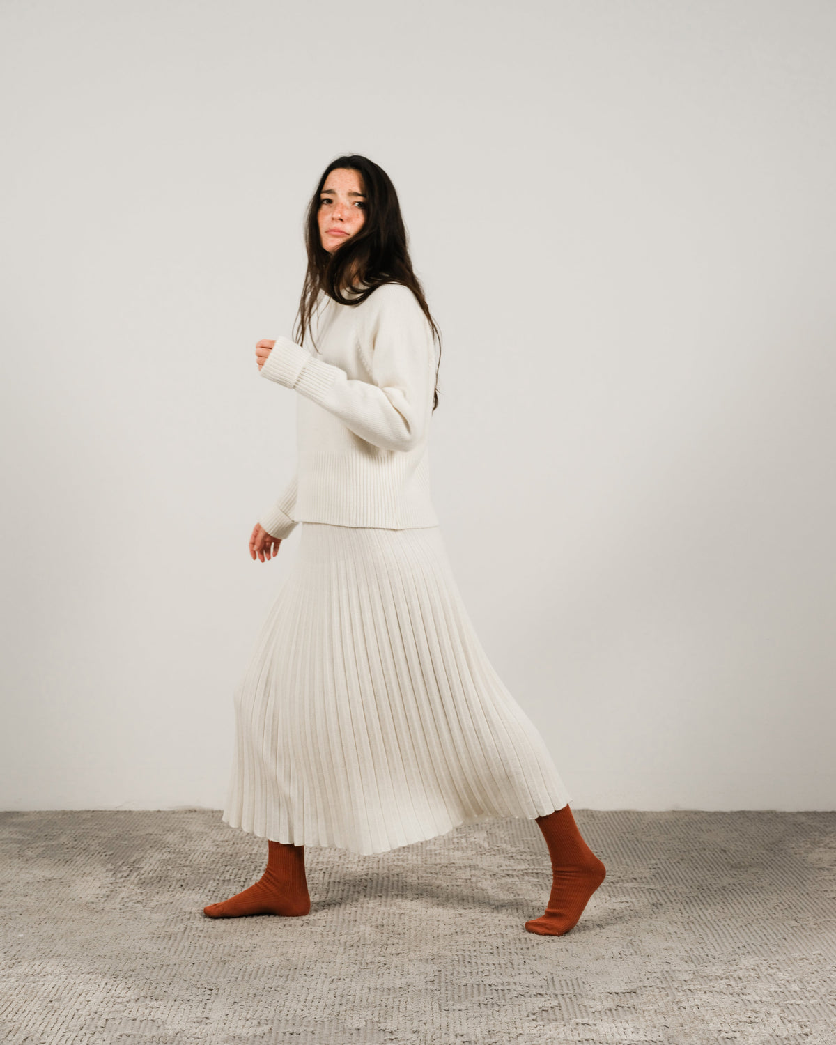 Cashmere Mix Roll-Up Cuff Crewneck
