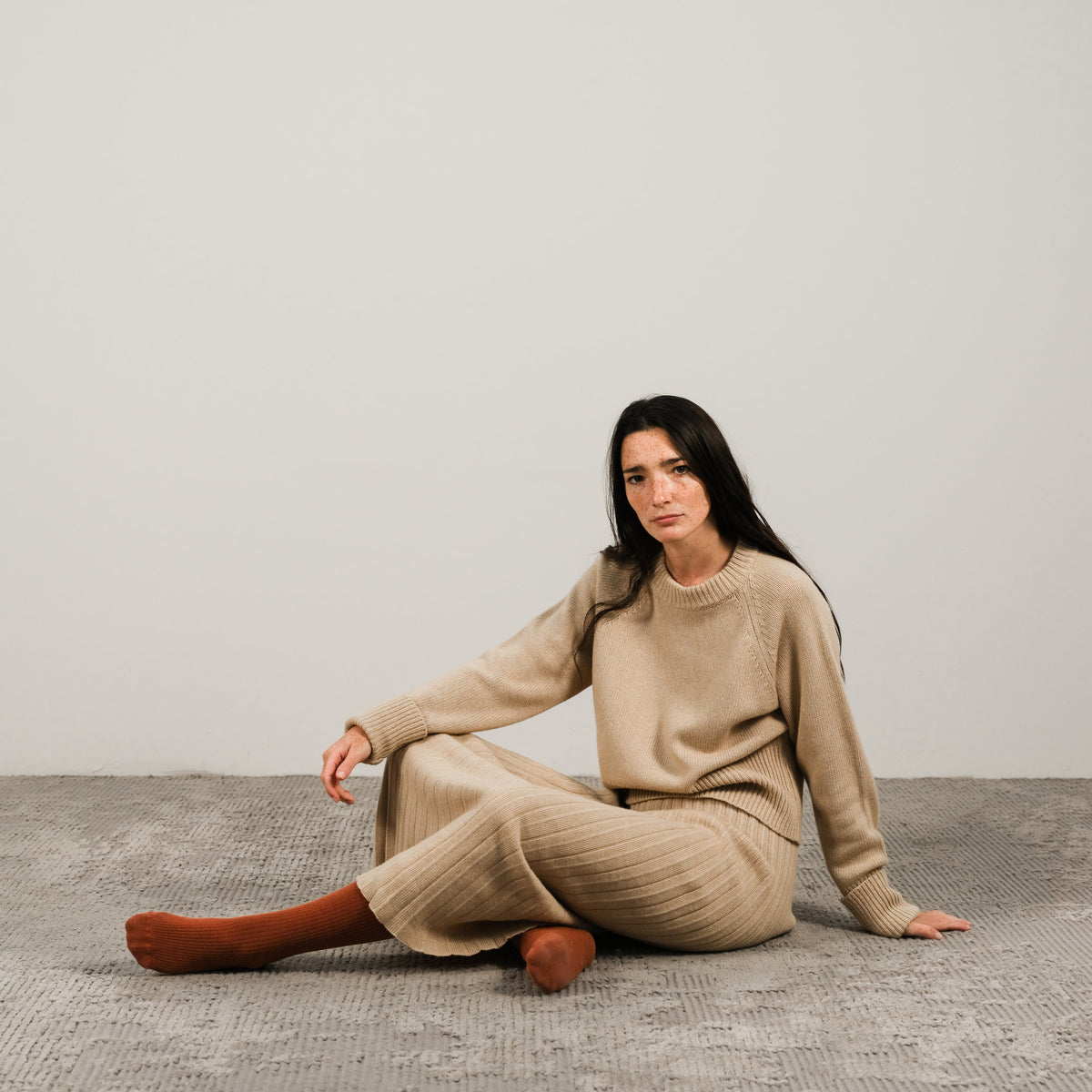 Cashmere Mix Roll-Up Cuff Crewneck