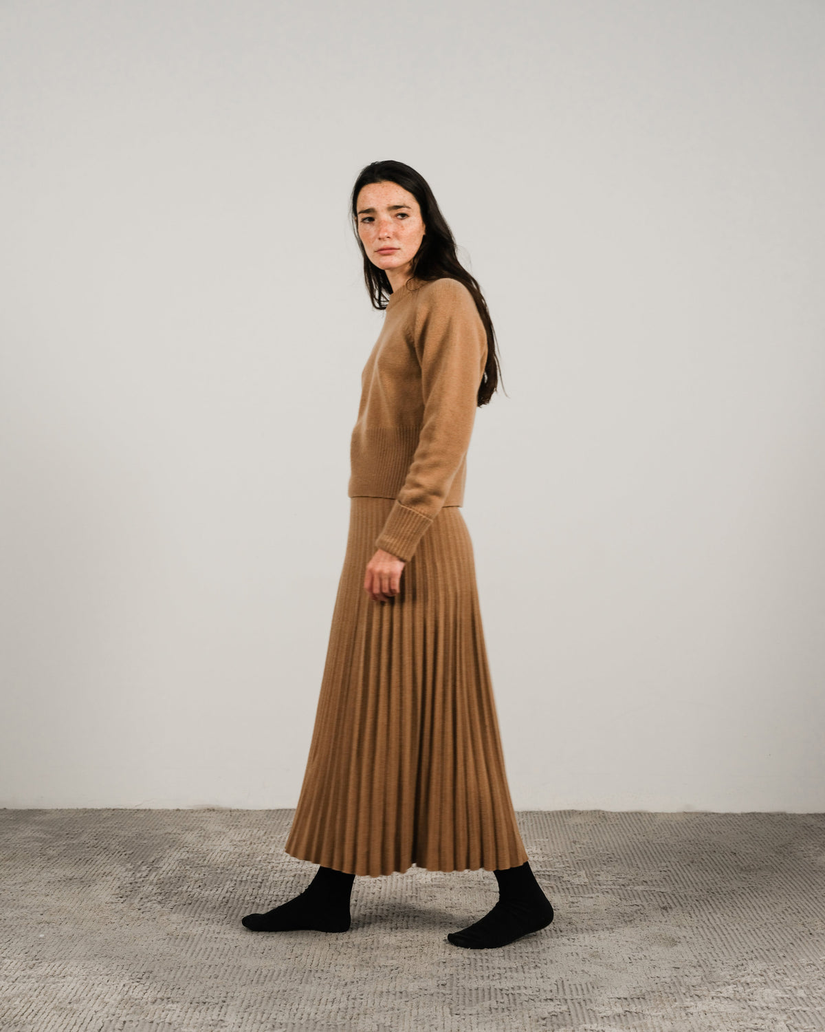 Cashmere Mix Roll-Up Cuff Crewneck