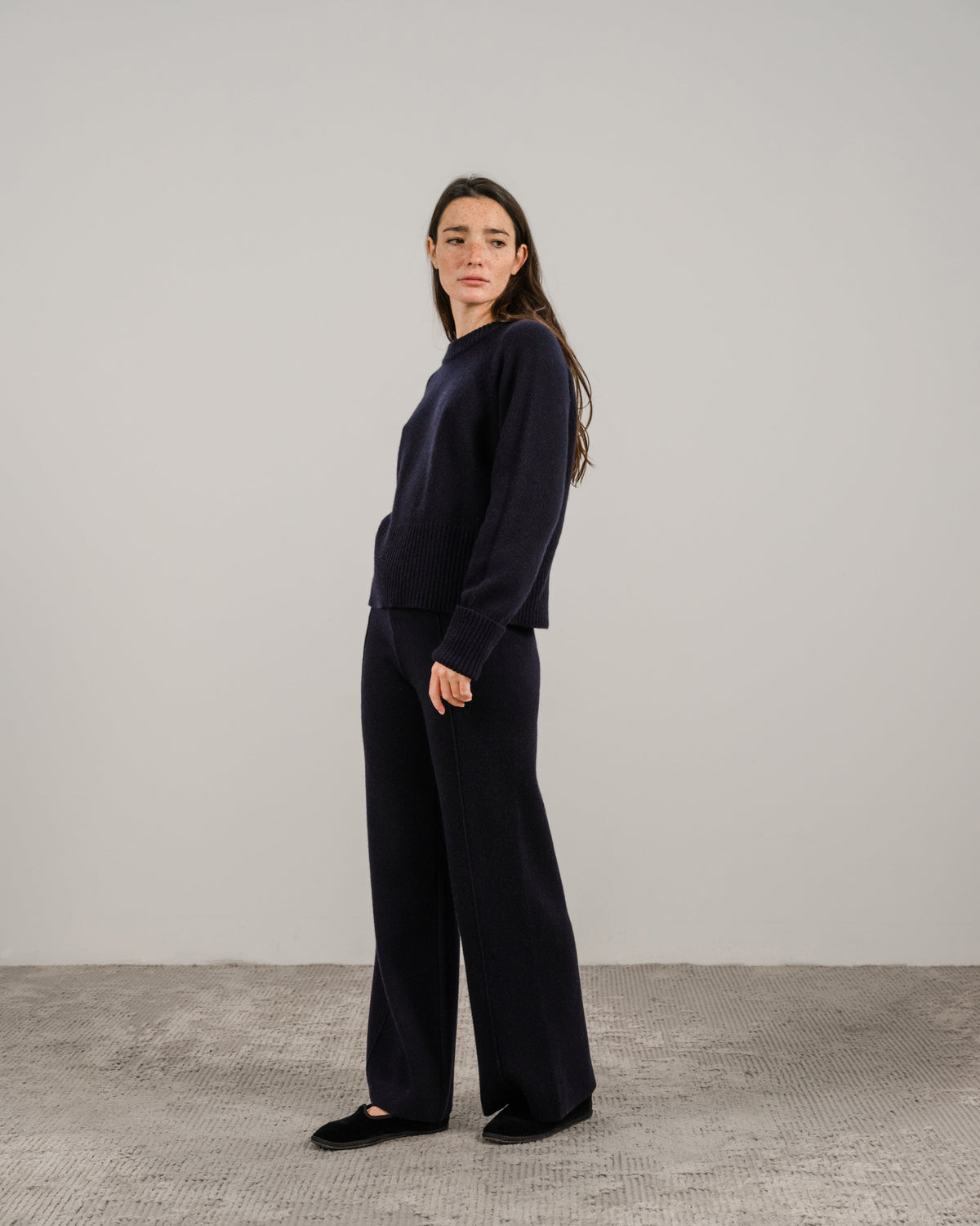 Cashmere Mix Roll-Up Cuff Crewneck