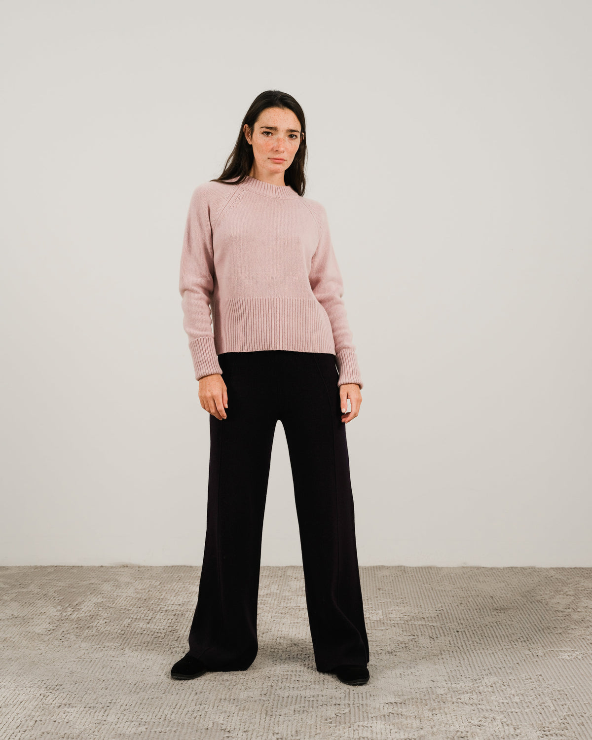 Cashmere Mix Roll-Up Cuff Crewneck