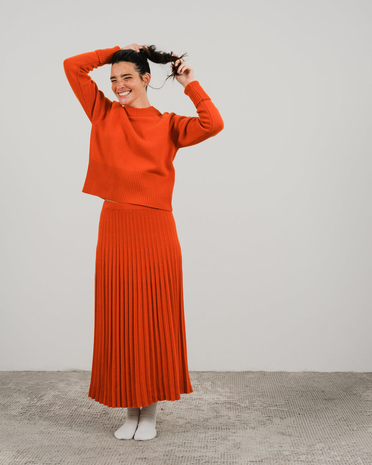 Cashmere Mix Roll-Up Cuff Crewneck