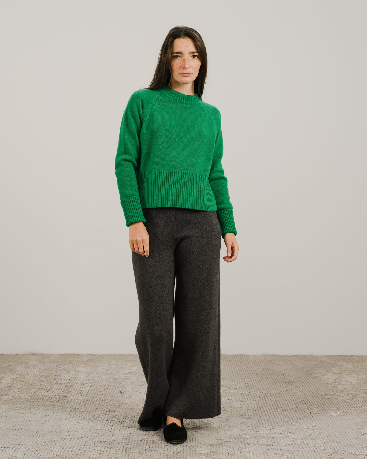 Cashmere Mix Roll-Up Cuff Crewneck