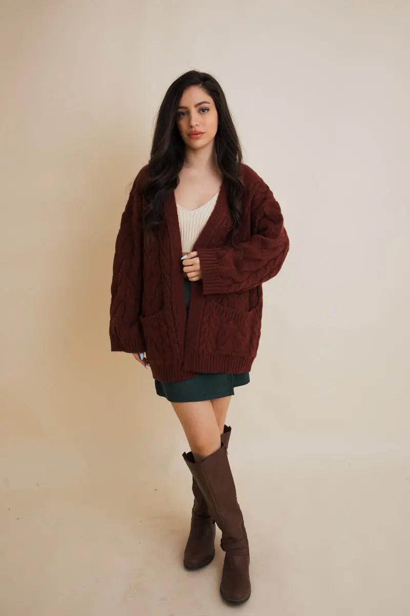 Dreamy Days Cable Knit Open Cardigan-2