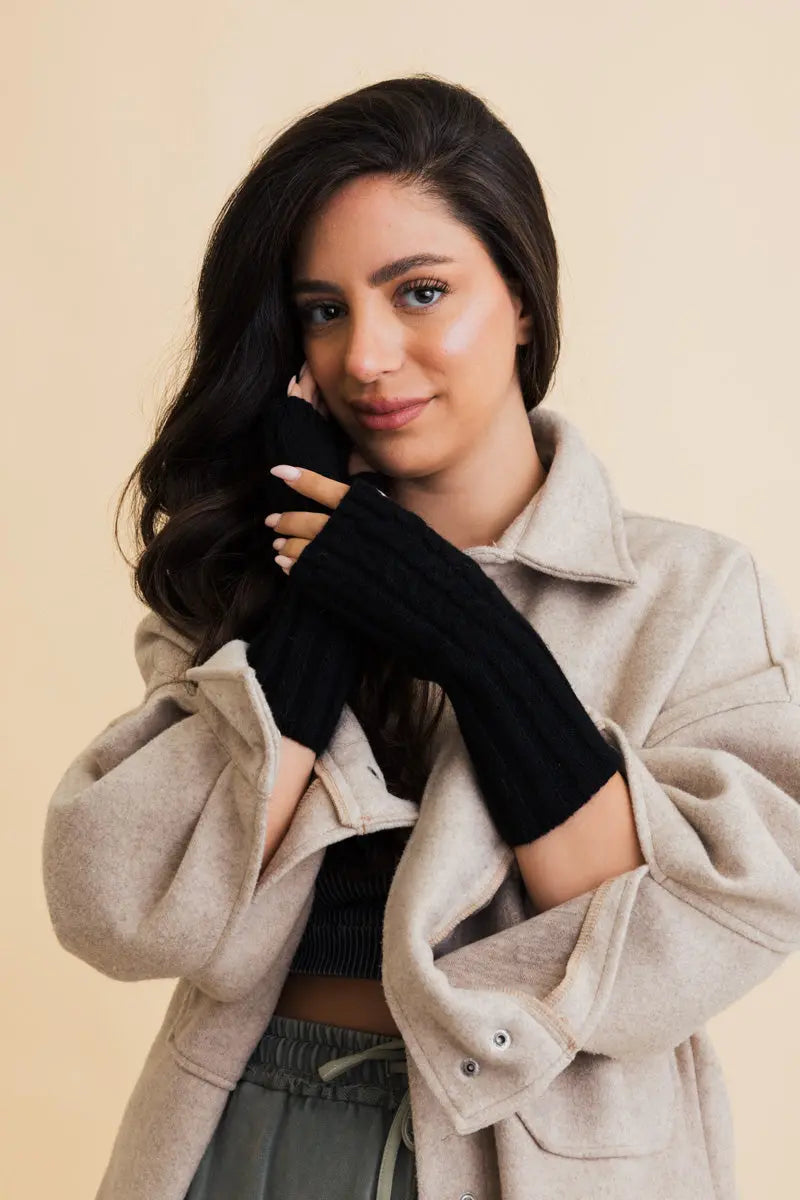 Cable Knit Fingerless Gloves-5