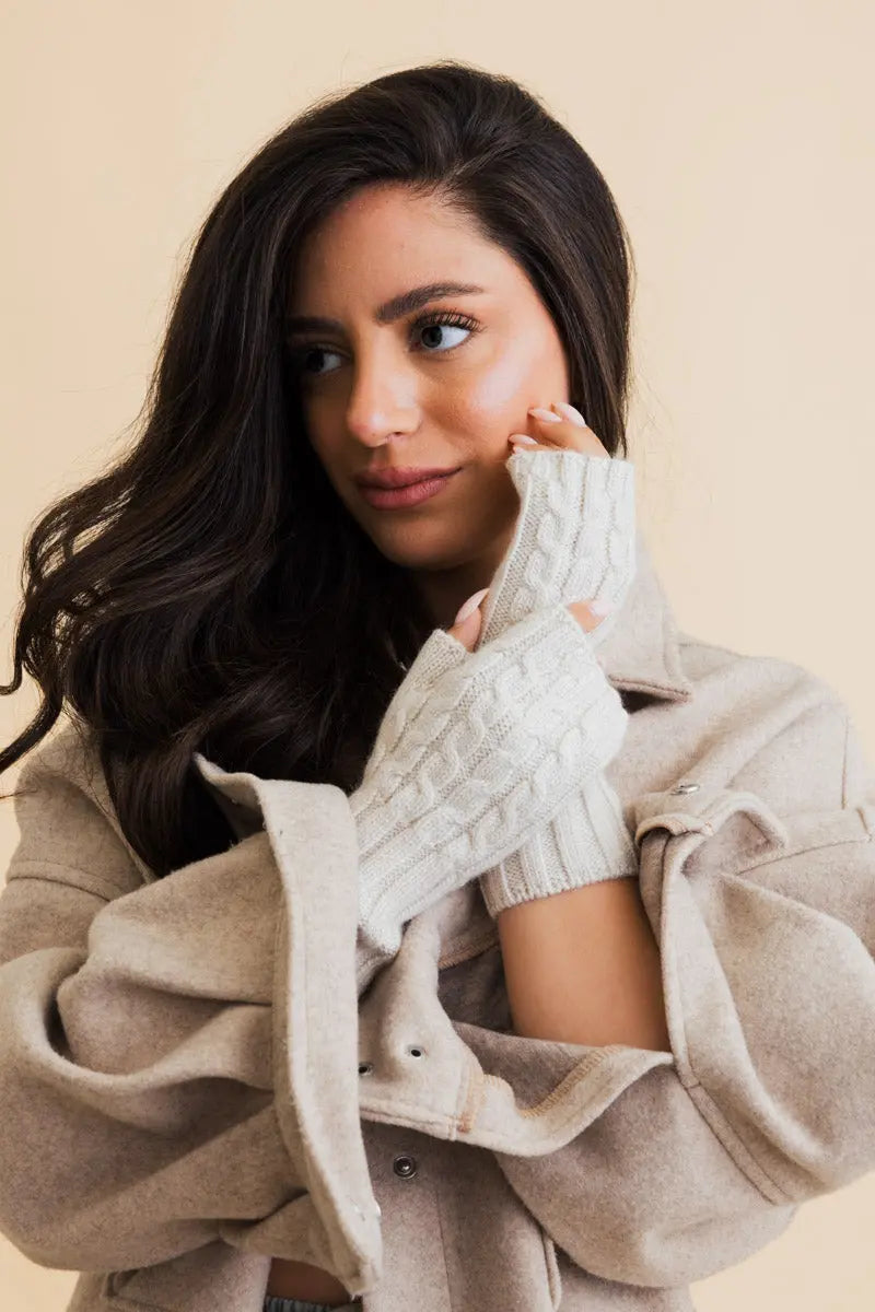 Cable Knit Fingerless Gloves-0