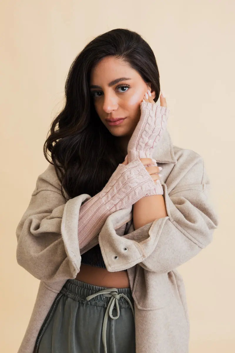 Cable Knit Fingerless Gloves-6