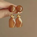 Vintage Brown Resin Round Stud Earrings