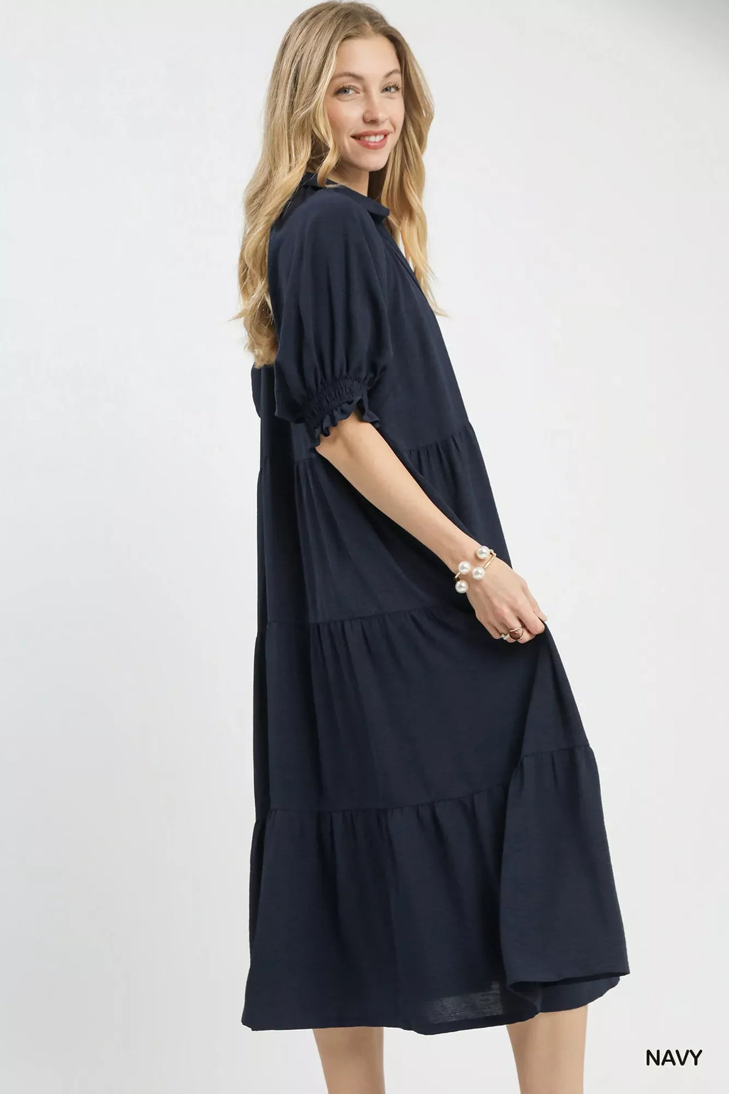 Umgee Solid Tiered Midi Dress