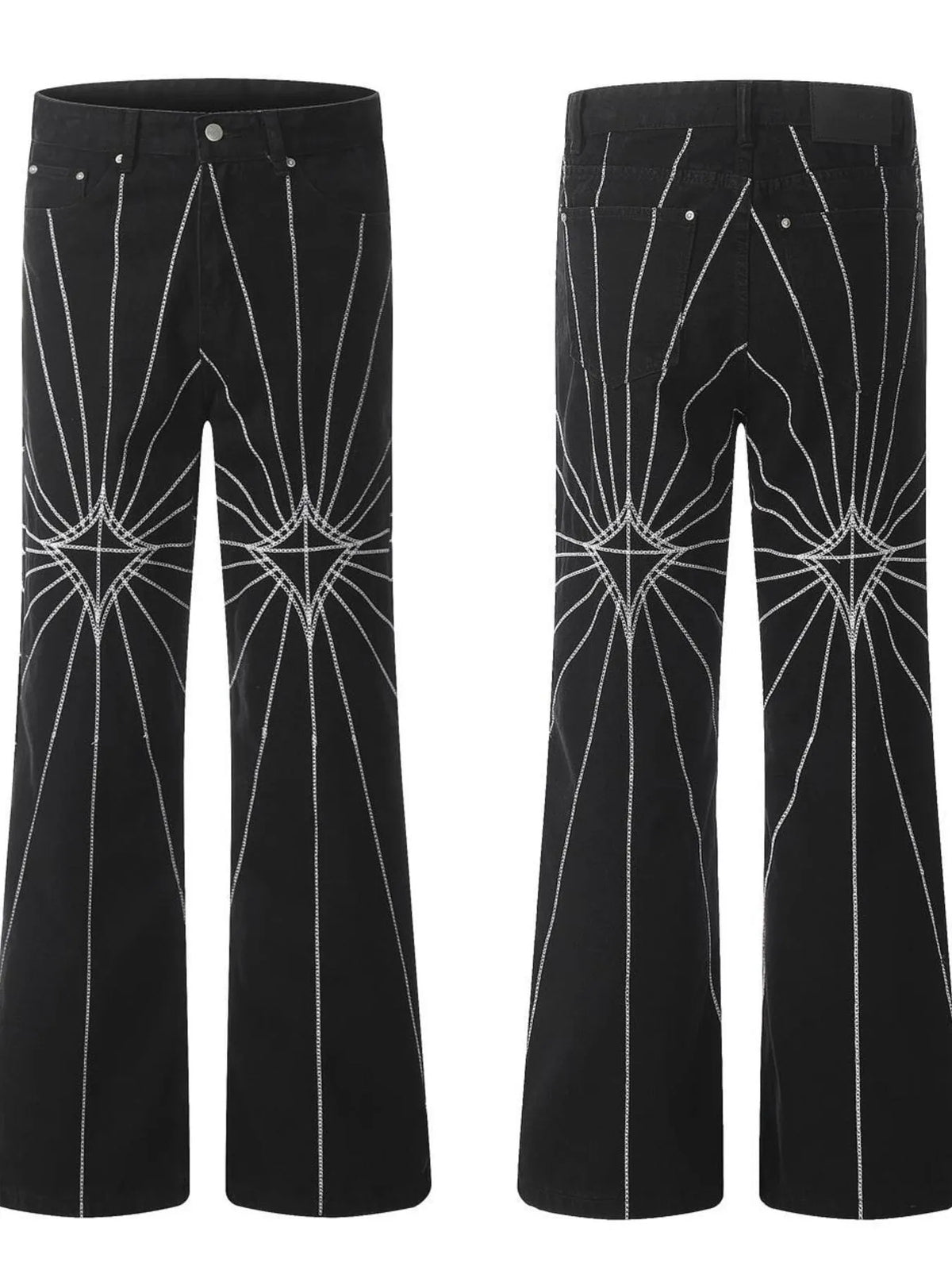 Men's Spider Web Embroidered Flared Jeans