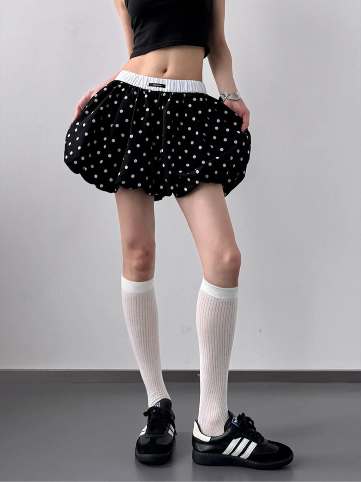 Polka Dot Bubble Shorts with Elastic Waistband
