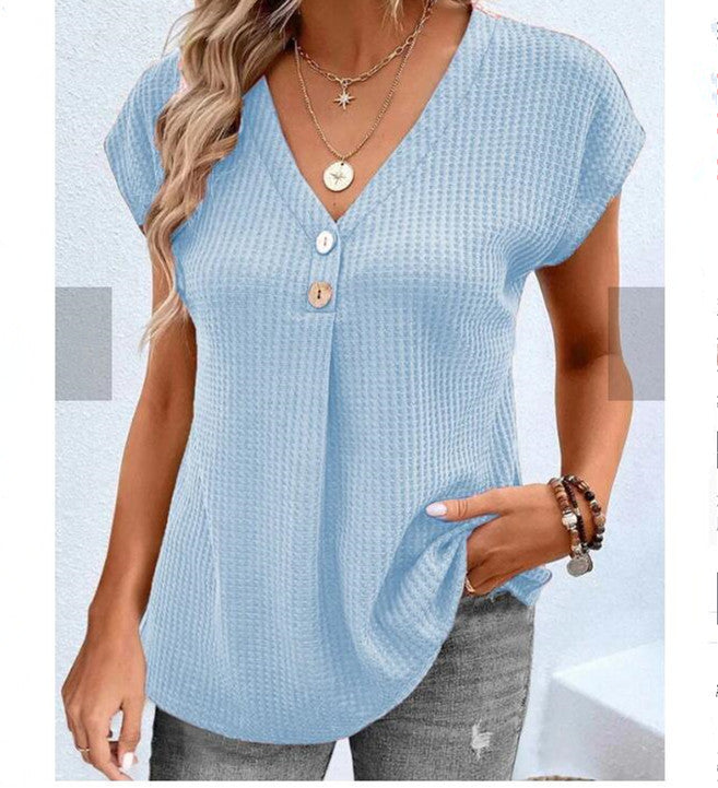 Euro-American Buttoned Short Sleeve Top