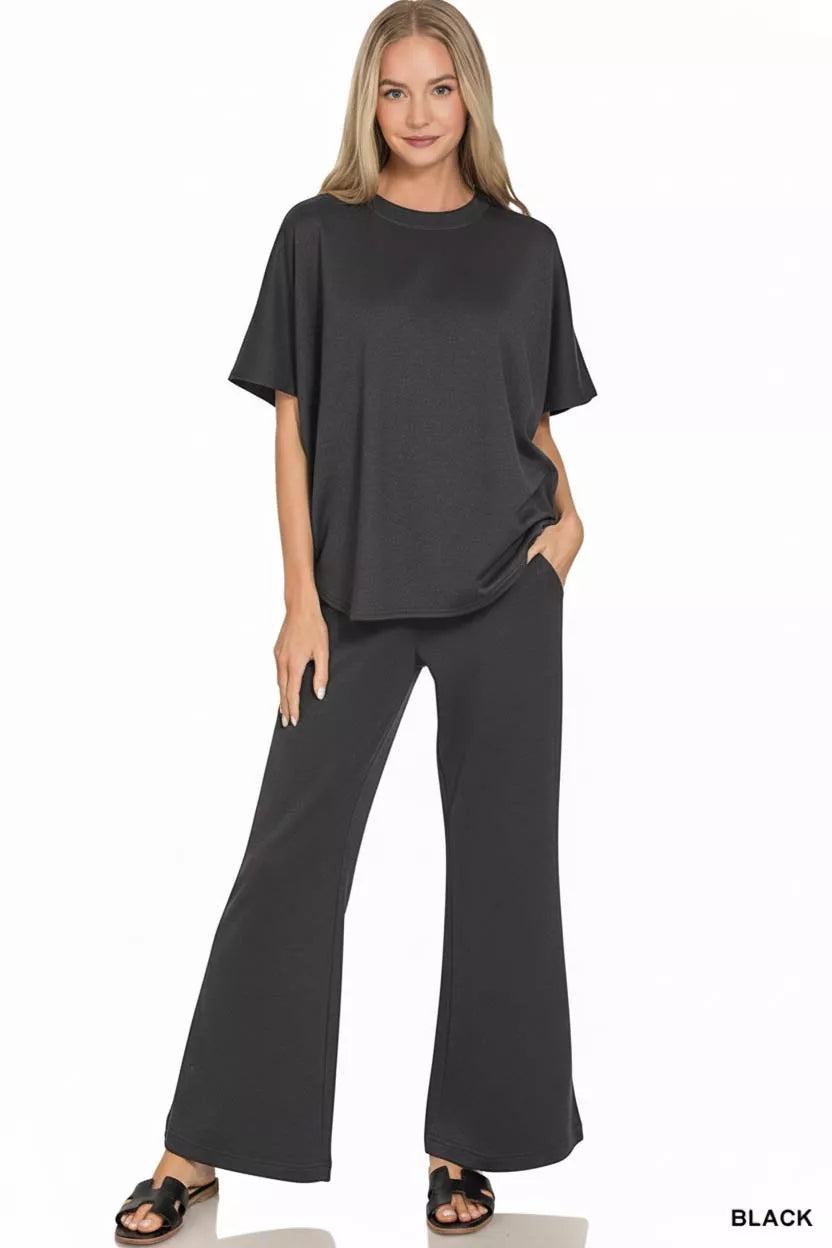 Zenana Scuba Curbed Hem Top & Pants Set