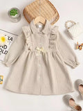 Children's Ruffled Bow Collared Neck Dress