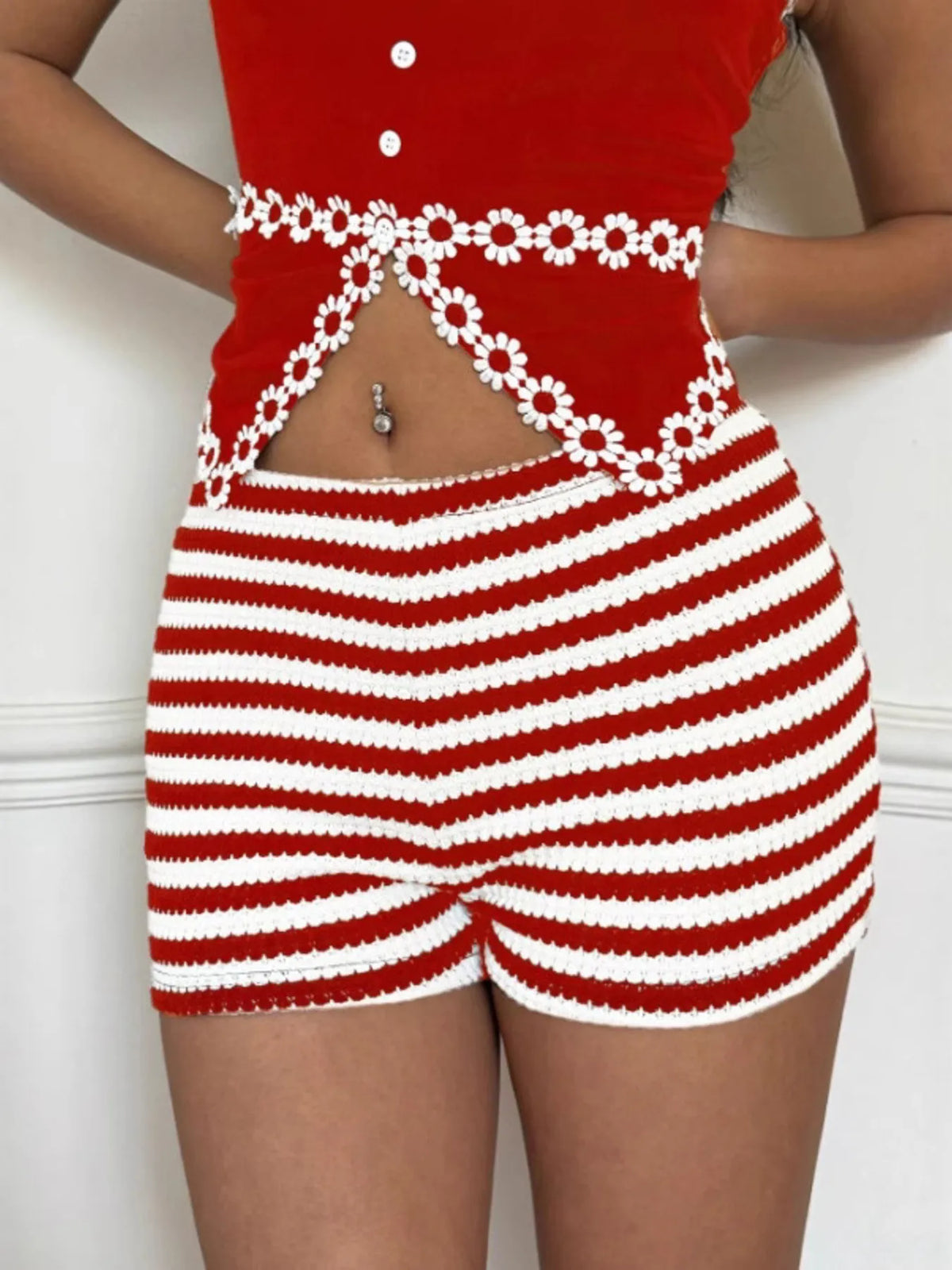 Striped High Waist Knit Shorts