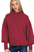 Zenana Balloon Sleeve Mock Neck Sweater