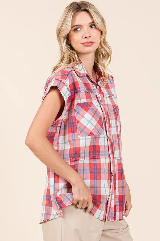 Mittoshop Mineral Wash Plaid Button Down Shirt
