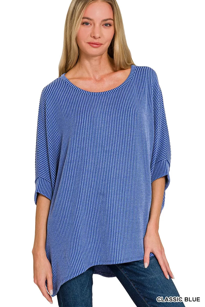 Zenana Raised Rib Bat Sleeve Top
