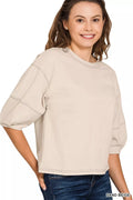 Zenana Balloon Sleeve Top with Contrast Stitching