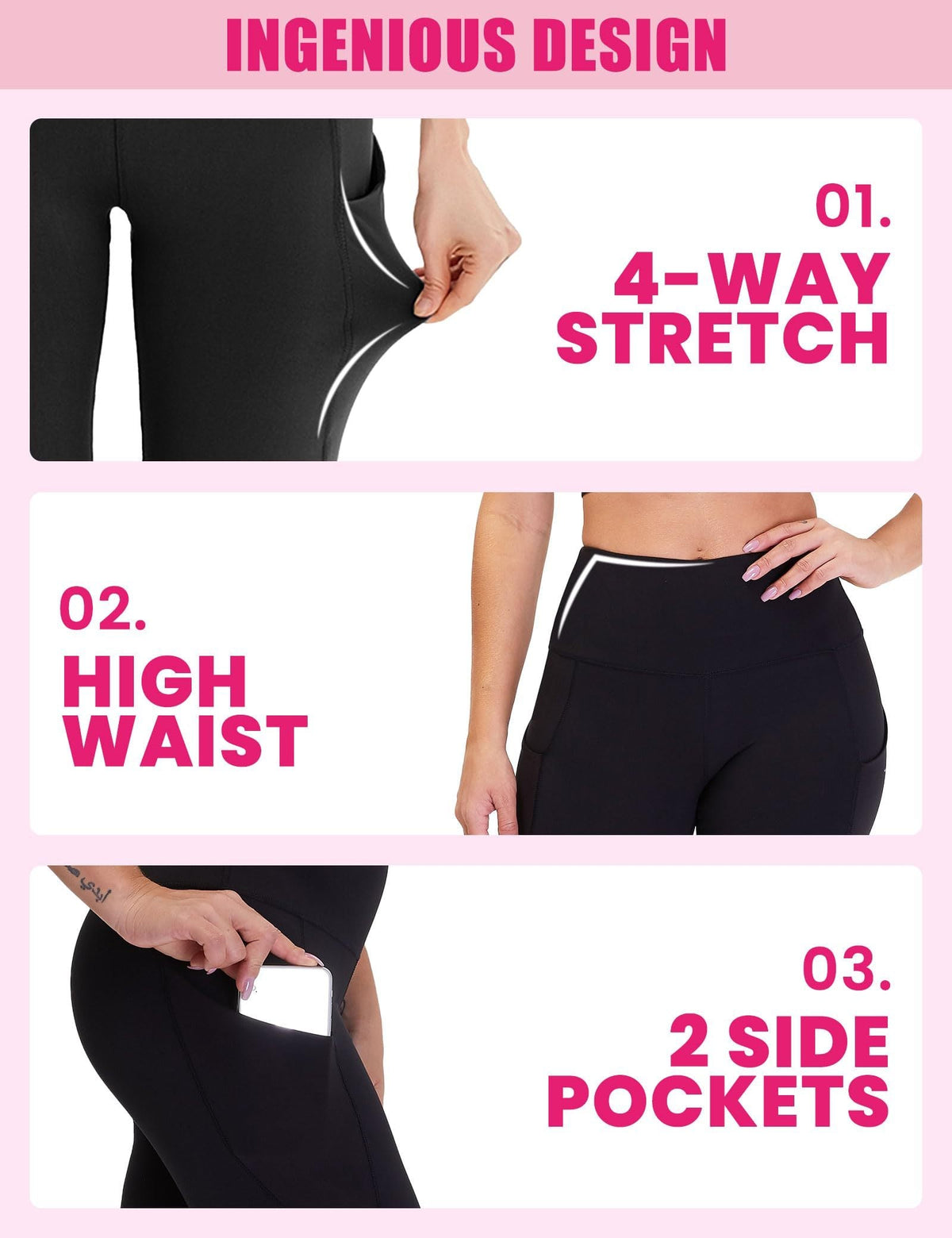 3-Pack High-Waisted Cropped Yoga Pants with Slanted Pockets