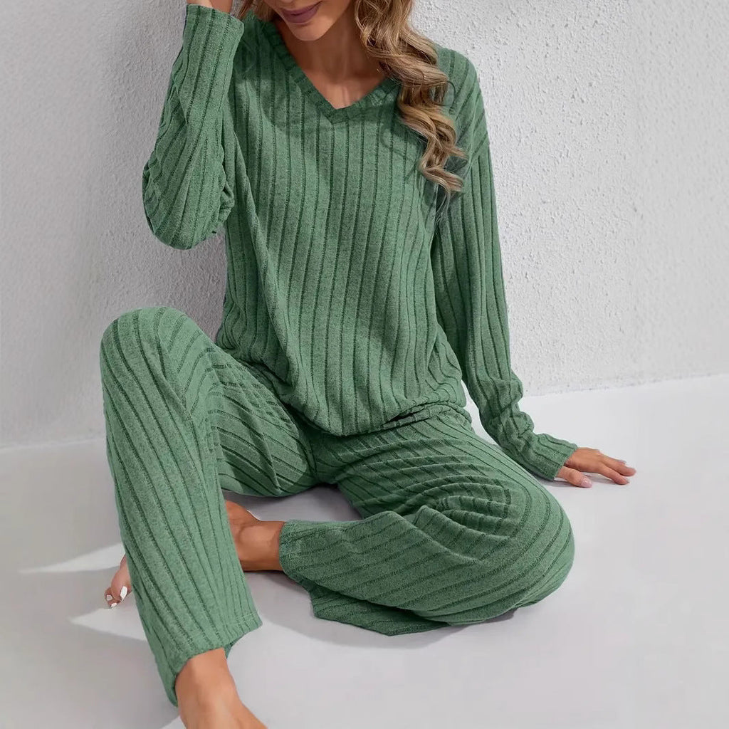 Women’s Ribbed Long Sleeve Top and Pants Loungewear Set