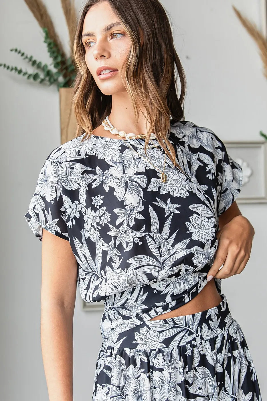 Mittoshop Tropical Print Top and Skirt Set
