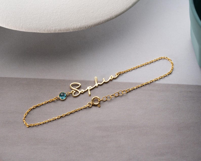 Personalized Cursive Name & Birthstone Bracelet