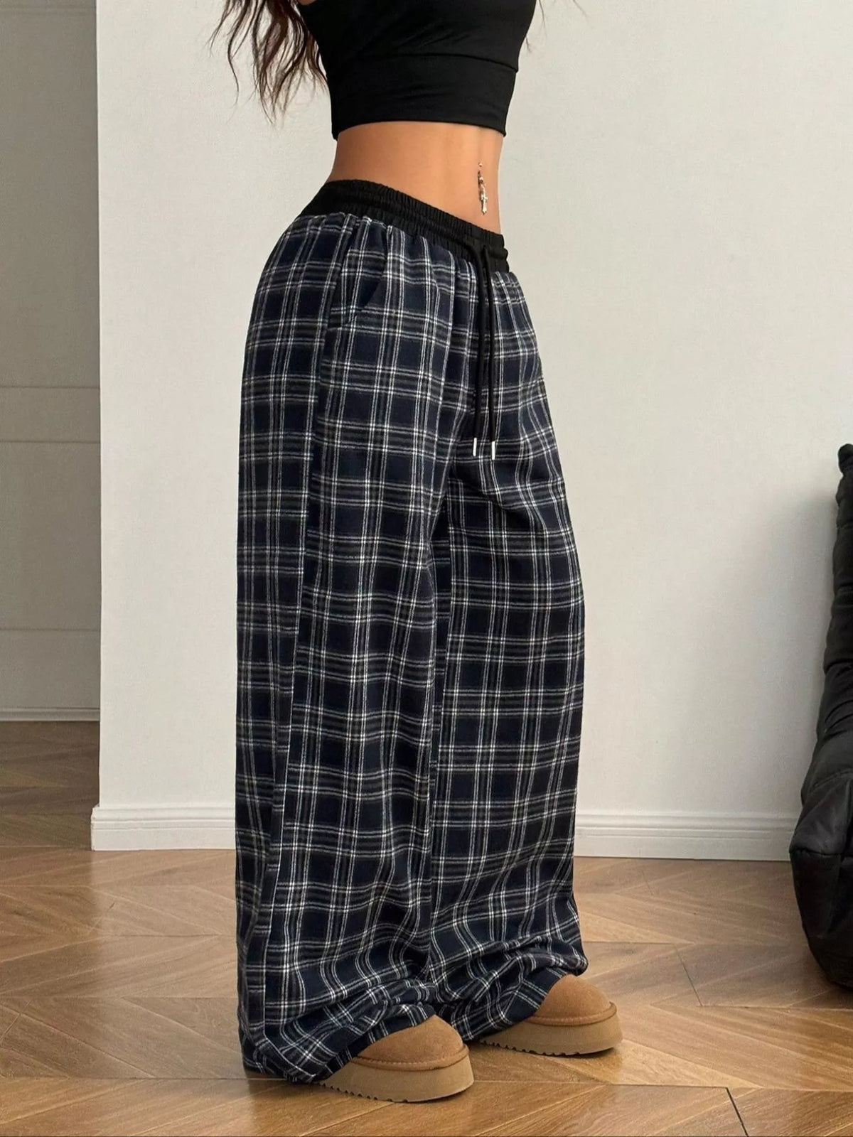 Relaxed Fit Plaid Pants