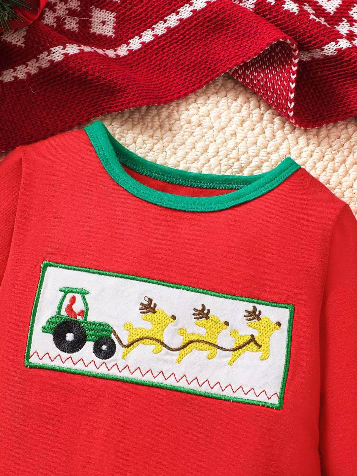 Children's Christmas Theme Embroidered Snapped Legs Jumpsuit