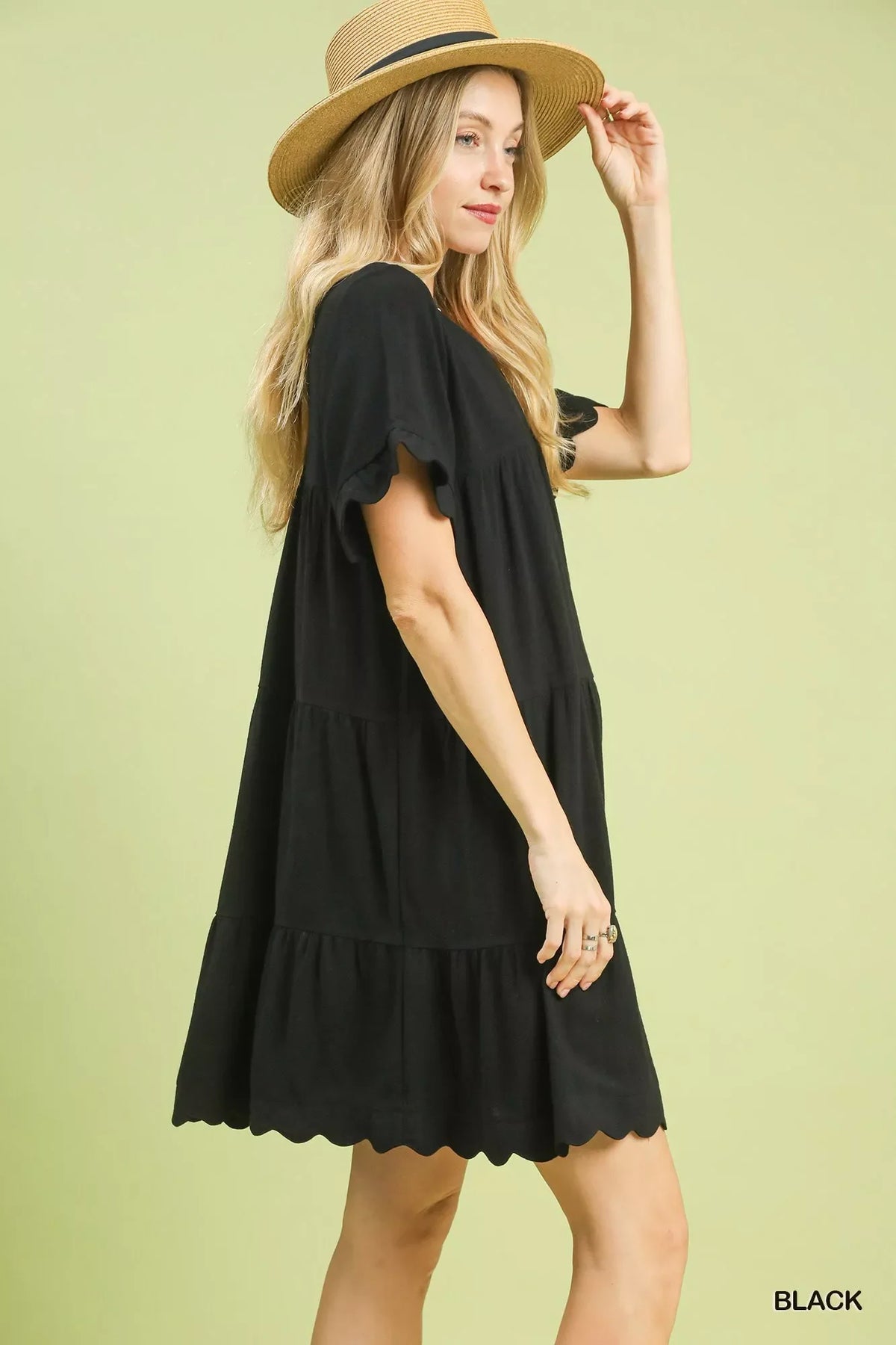 Umgee Linen Tiered Babydoll Dress with Ruffle Sleeves
