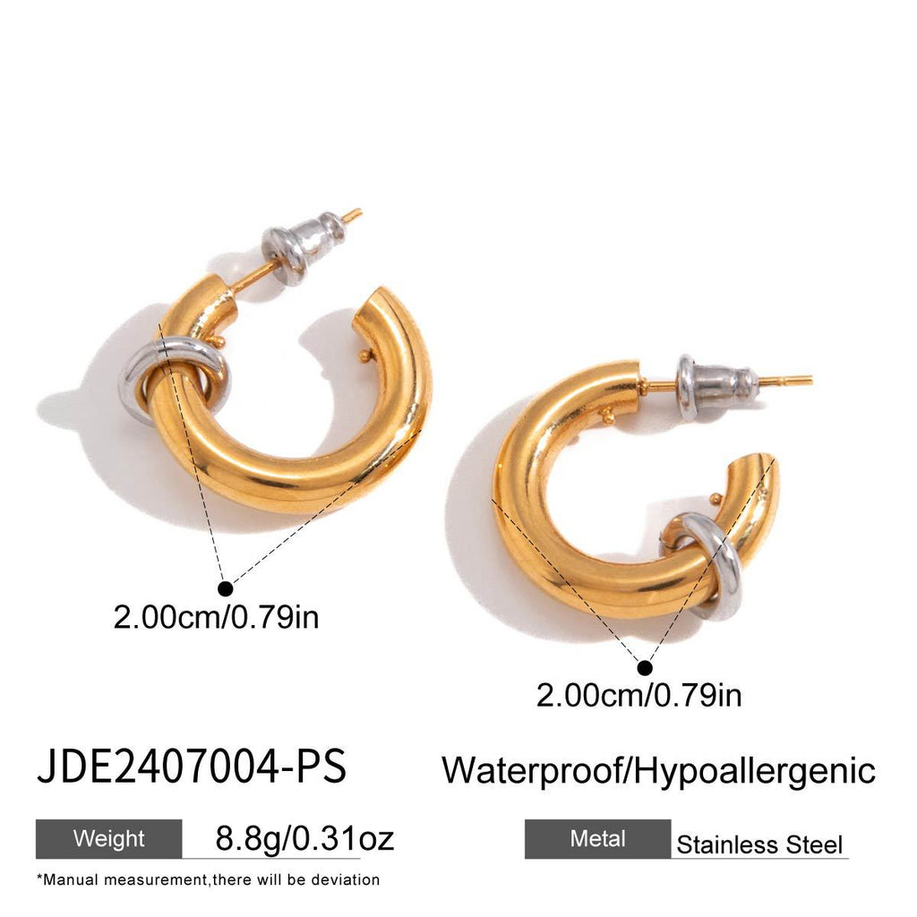 Two Tone Stainless Steel C Hoop Earrings