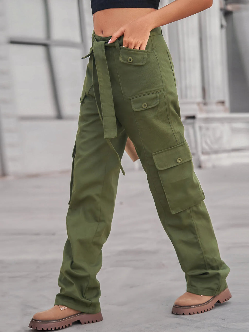 High-Waisted Multi-Pocket Cargo Jeans