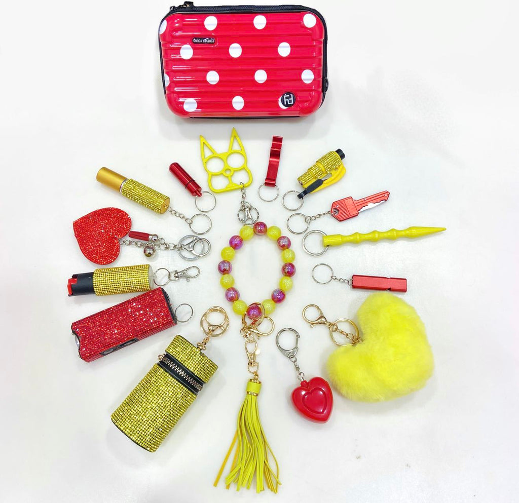16pcsYellow And Red Keychain Set