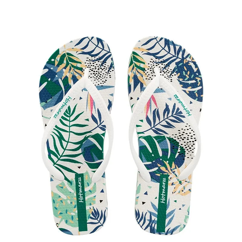 Tropical Leaf Print Summer Slippers