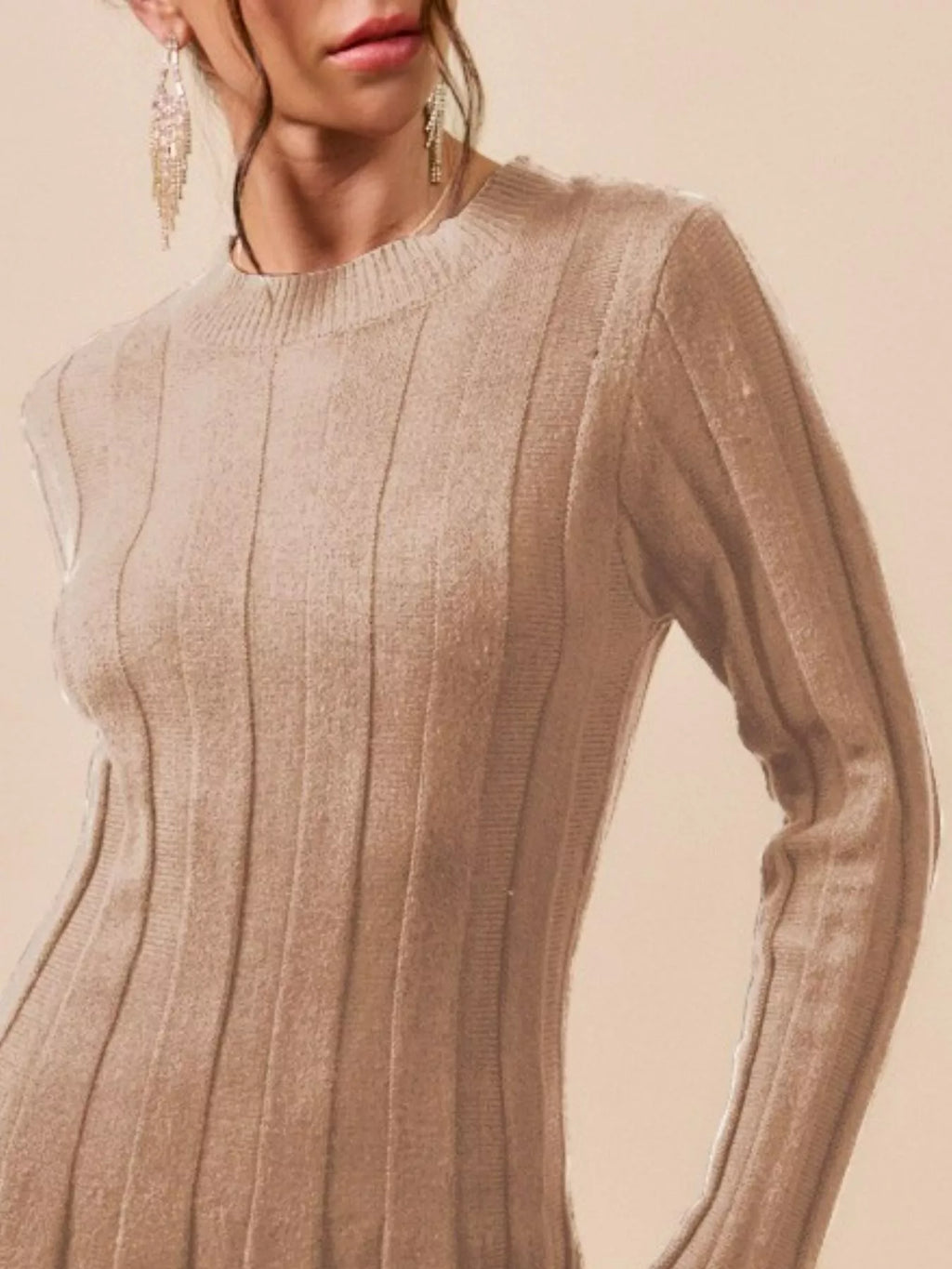 SO ME Ribbed Long Sleeve Mini Sweater Dress