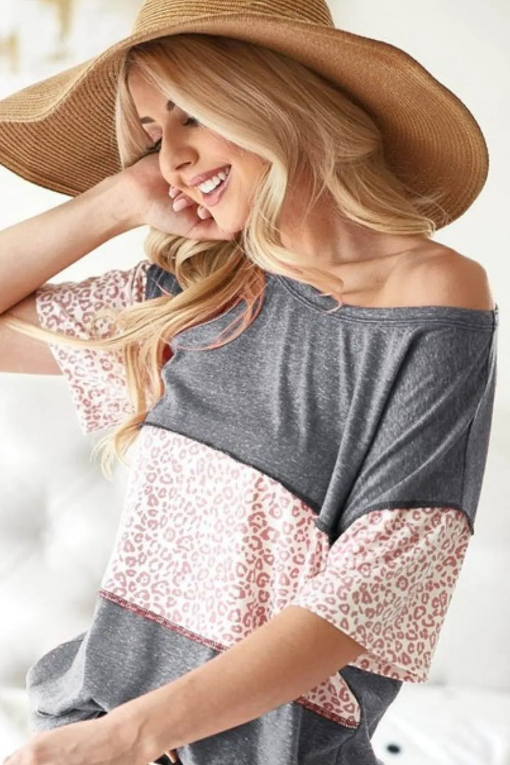 BiBi Triblend Knit with Leopard Block Out Stitching
