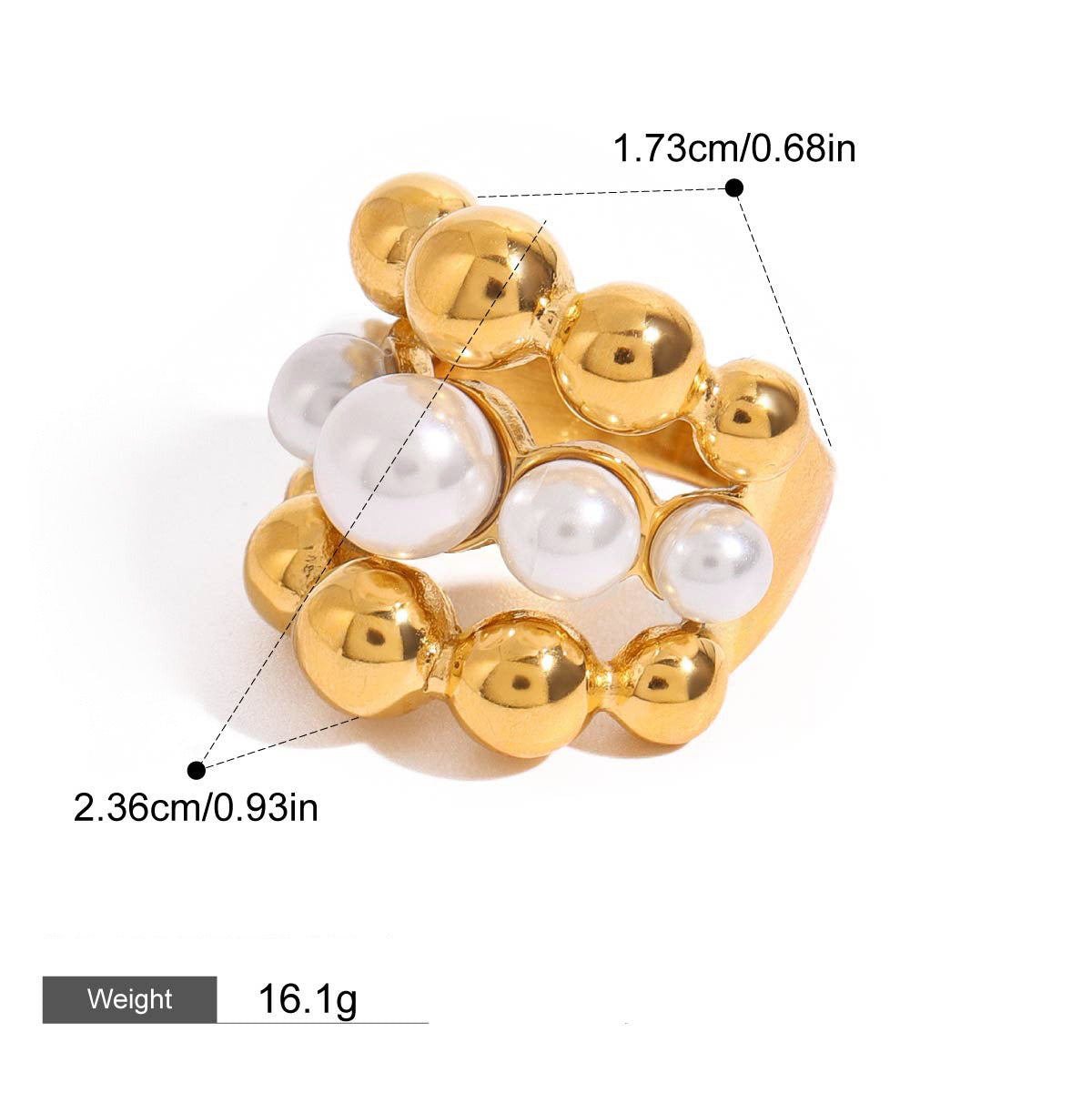 18K Gold Round Pearl Inlaid Ring