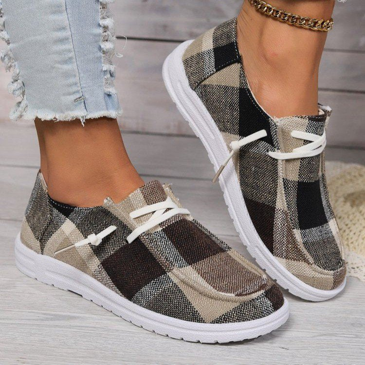 Plaid Lace-up Pumps For Women