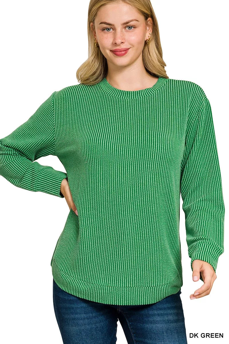Zenana Full Size Raised Rib Round Neck Long Sleeve Top Plus Size