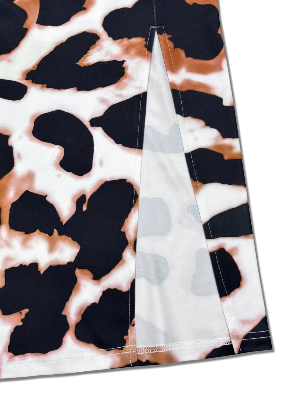 Plus Size Leopard Print Short Sleeve Maxi Dress with Side Slit