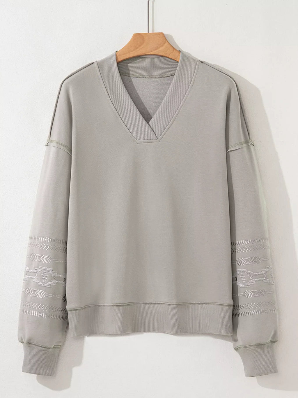 Aztec Embroidered Western V Neck Sweatshirt