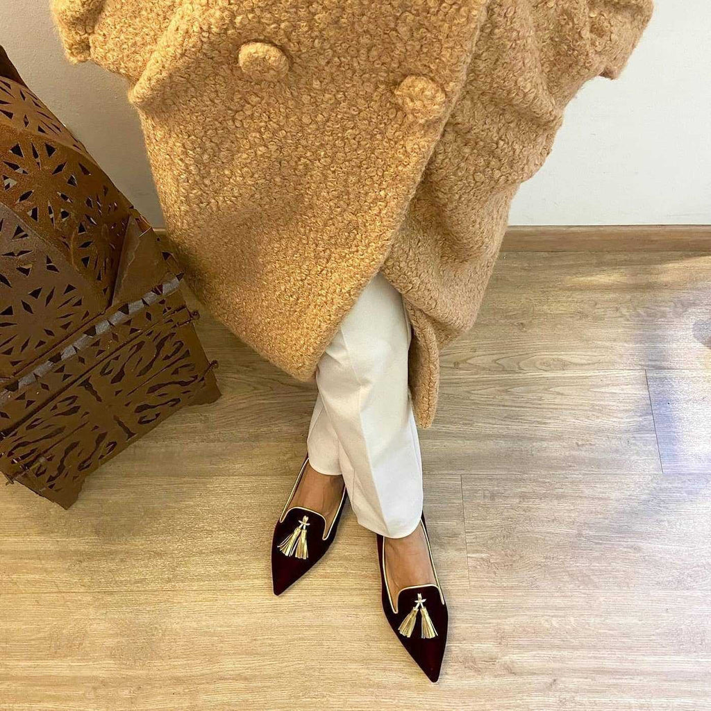 Suede Pointed Toe Tassel Flats