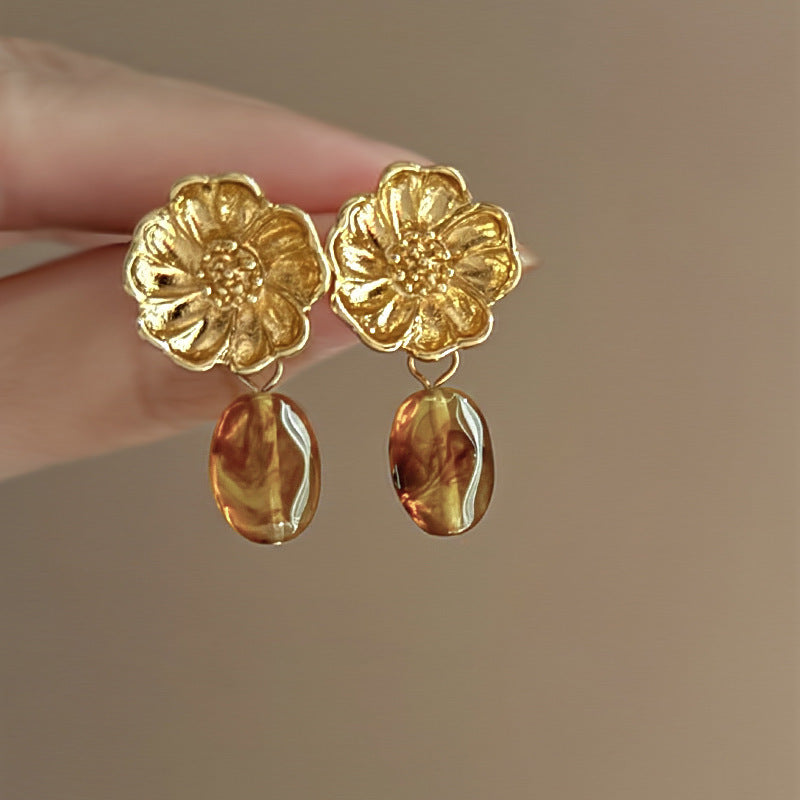 Vintage Amber Resin C-Hoop Earrings