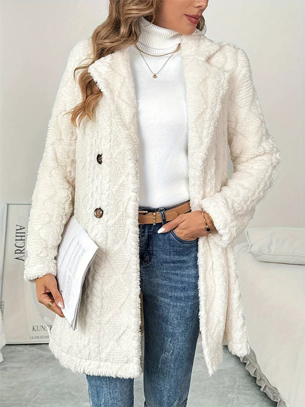 Fleece Double-Breasted Longline Coat