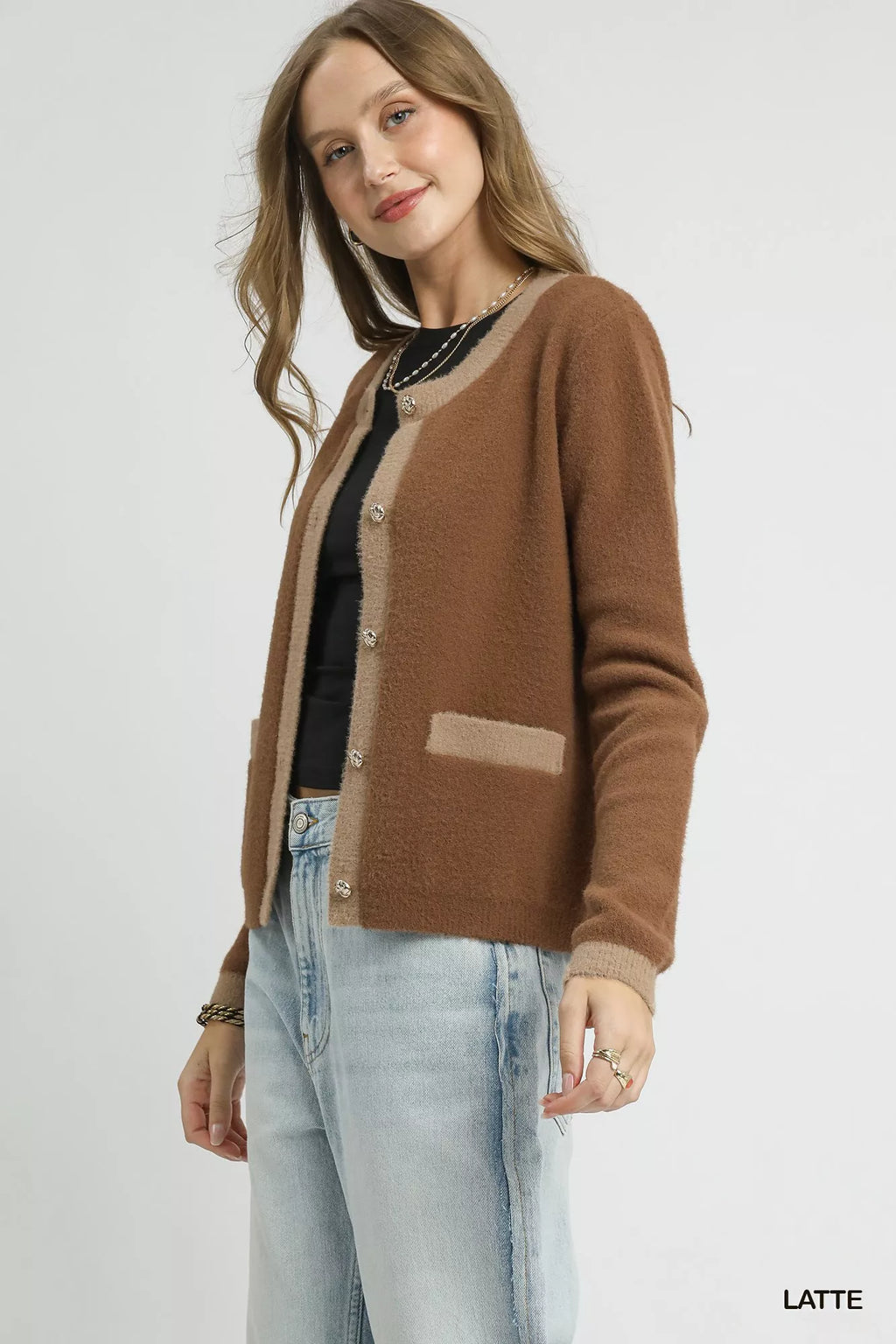 Umgee Two-Tone Button Front Cardigan-1