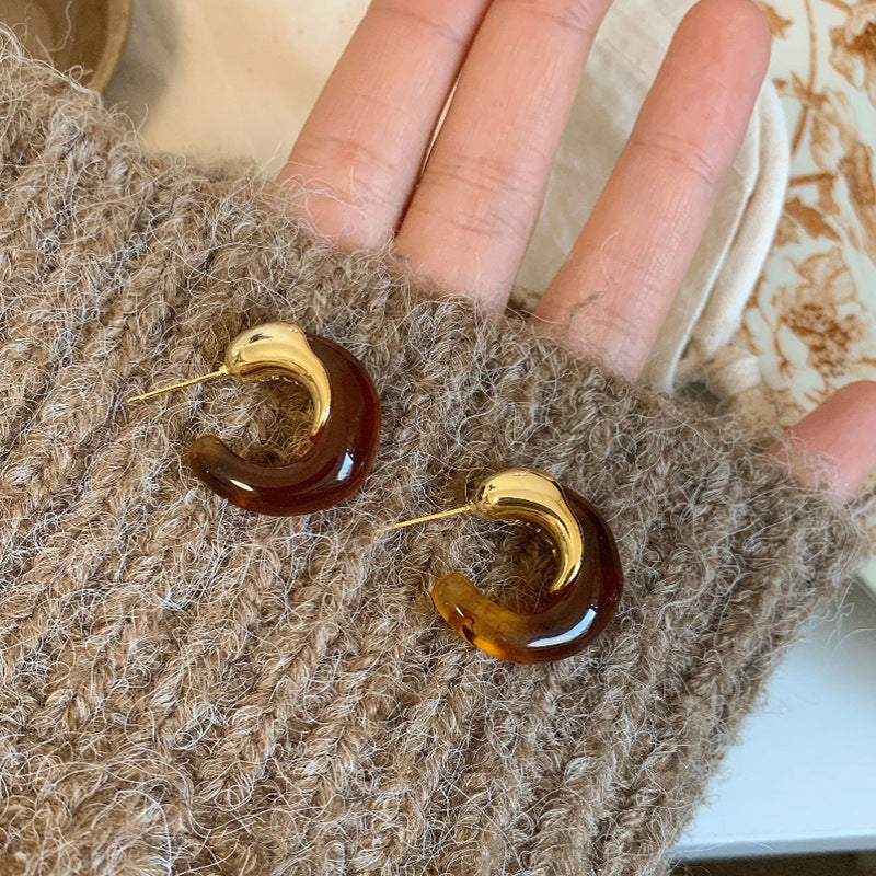 Vintage Amber Resin C-Hoop Earrings
