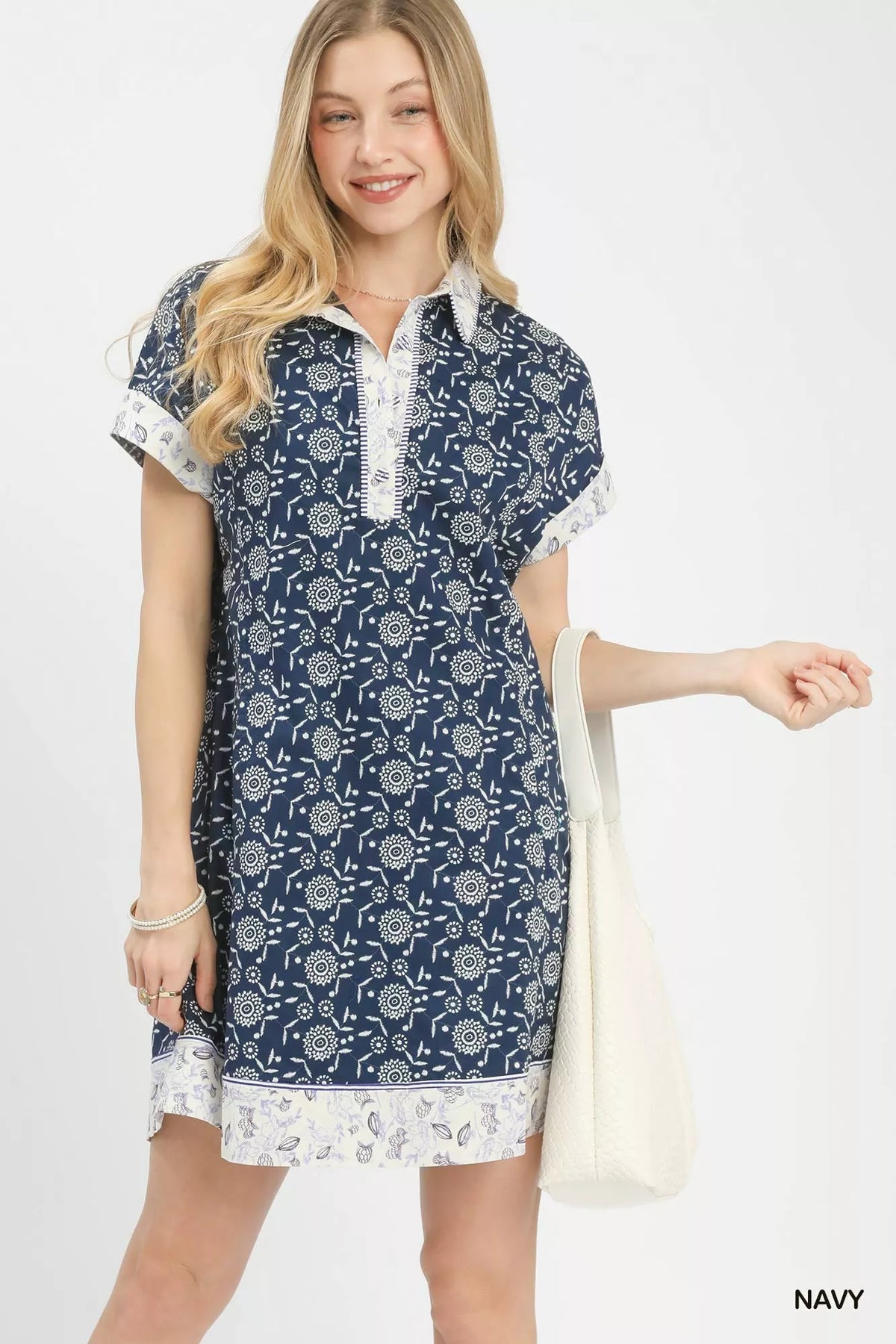 Umgee Border Print Belted Shirt Dress